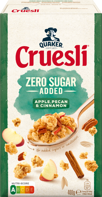 QUAKER CRUESLI® ZERO SUGAR ADDED APPLE, PECAN & CINNAMON 