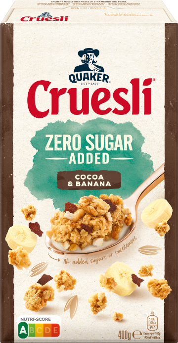 QUAKER CRUESLI® ZERO SUGAR ADDED COCOA & BANANA