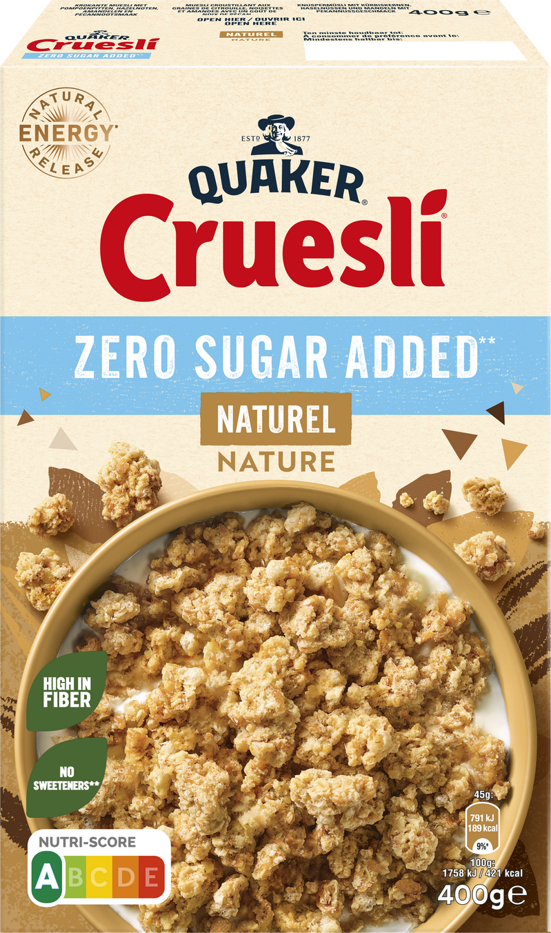 QUAKER® CRUESLI ZERO SUGAR ADDED NATUREL
