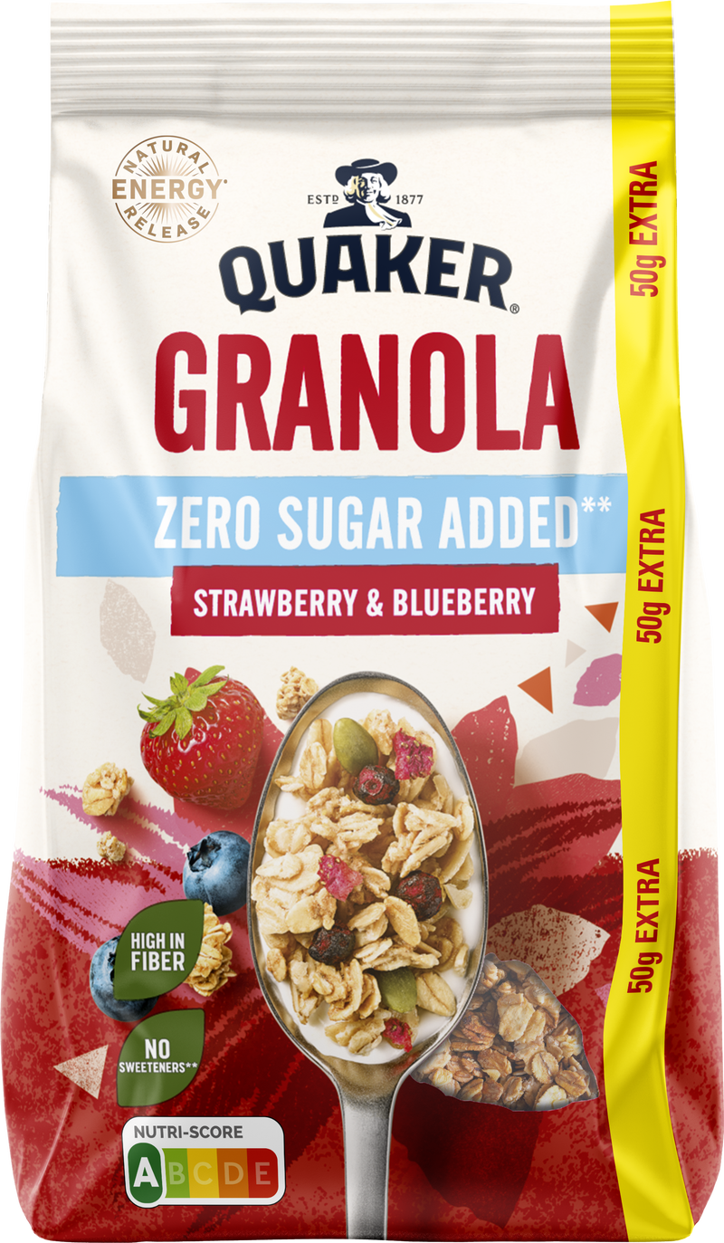QUAKER® CRUESLI GRANOLA ZERO SUGAR ADDED STRAWBERRY & BLUEBERRY