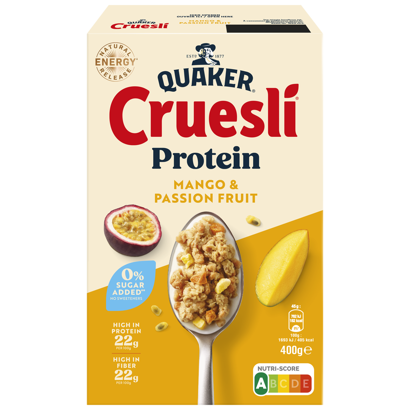 QUAKER® CRUESLI PROTEIN MANGO & PASSION FRUIT