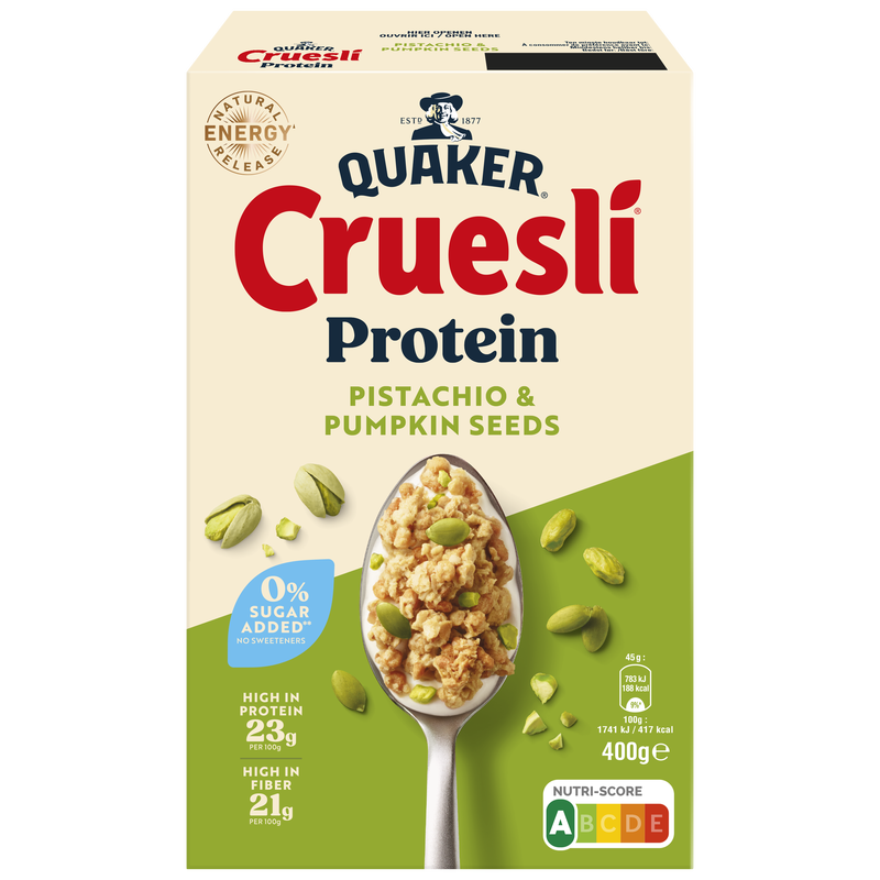 QUAKER® CRUESLI PROTEIN PISTACHIO & PUMPKIN SEEDS