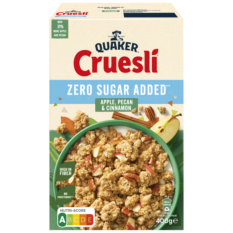 QUAKER® CRUESLI ZERO SUGAR ADDED APPLE&PECAN&CINNAMON