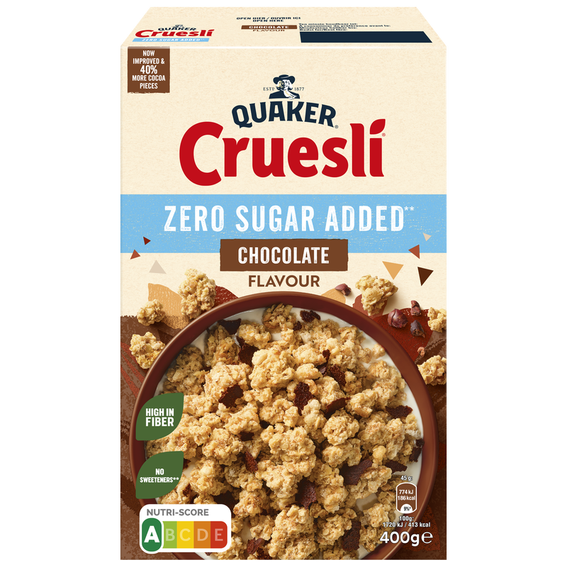 QUAKER® CRUESLI ZERO SUGAR ADDED CHOCOLATE