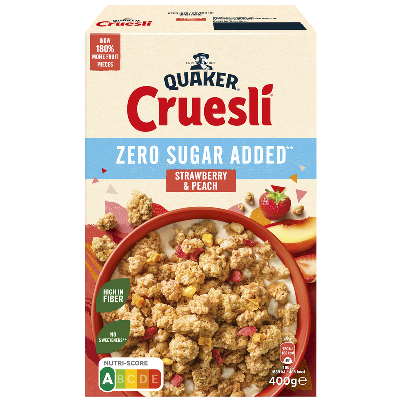 QUAKER® CRUESLI ZERO SUGAR ADDED STRAWBERRY & PEACH